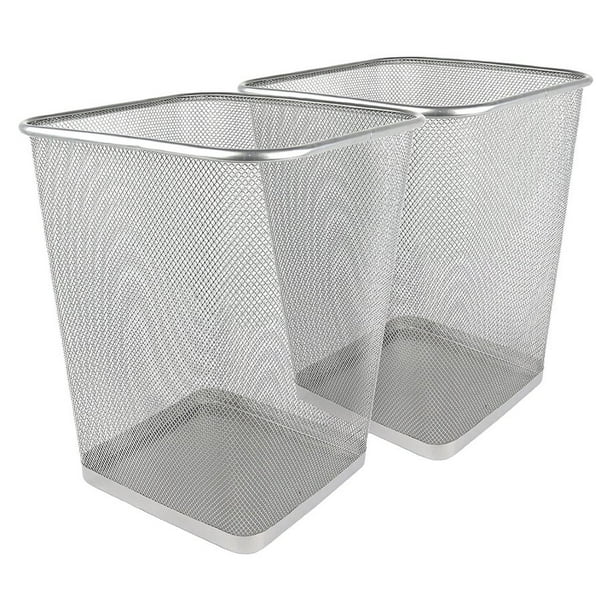 Greenco Mesh Office Wastebasket, Square, 6 gal, Silver, 2 Pack