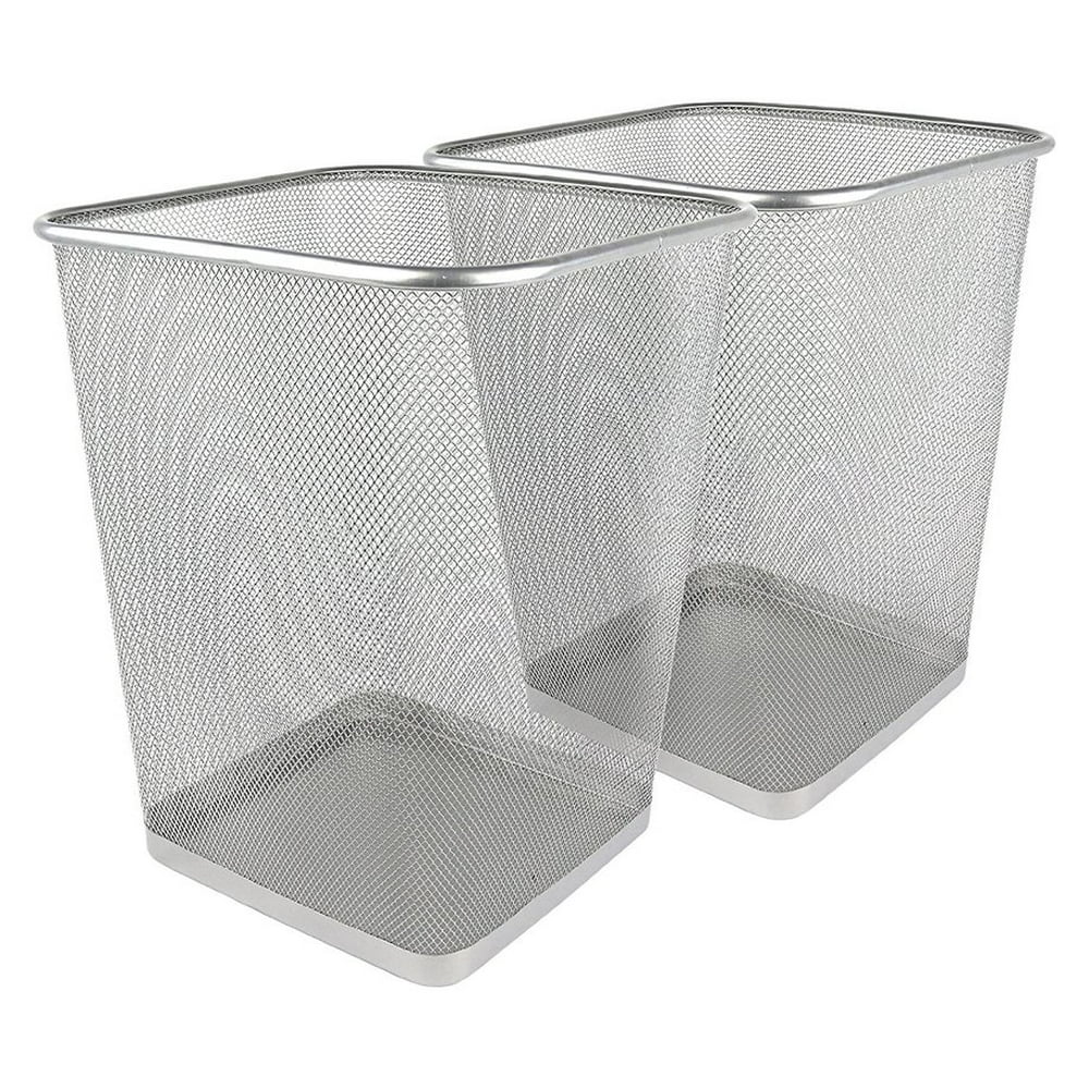 Greenco Mesh Wastebasket Trash Can, Square, 6 Gallon, Silver, 2 Pack