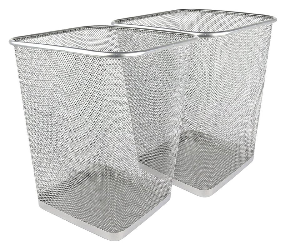 Silver, Square 6 Gallon Greenco Mesh Wastebasket Trash Can 2 Pack