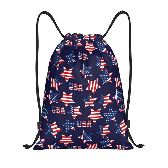 Saiise American Stars Pattern Sports Drawstring Backpack - String Swim Gym Bag with Wet Proof Pocket for Women&Men-Small