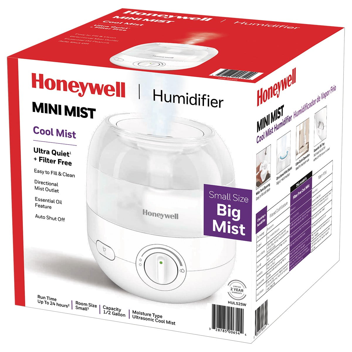 Honeywell Mini Mist Cool Mist Humidifier, White, HUL525W