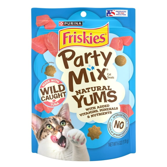 Purina Friskies Party Mix Natural Yums Cat Treats, Tuna, (6) 6 oz Bags