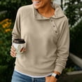 thumbnail image 4 of Sevevn Women's Asymmetric Button Cowl Neck Sweatshirt Raglan Long Sleeve Soft Pullover Casual Loose Fit Top Khaki XL, 4 of 5