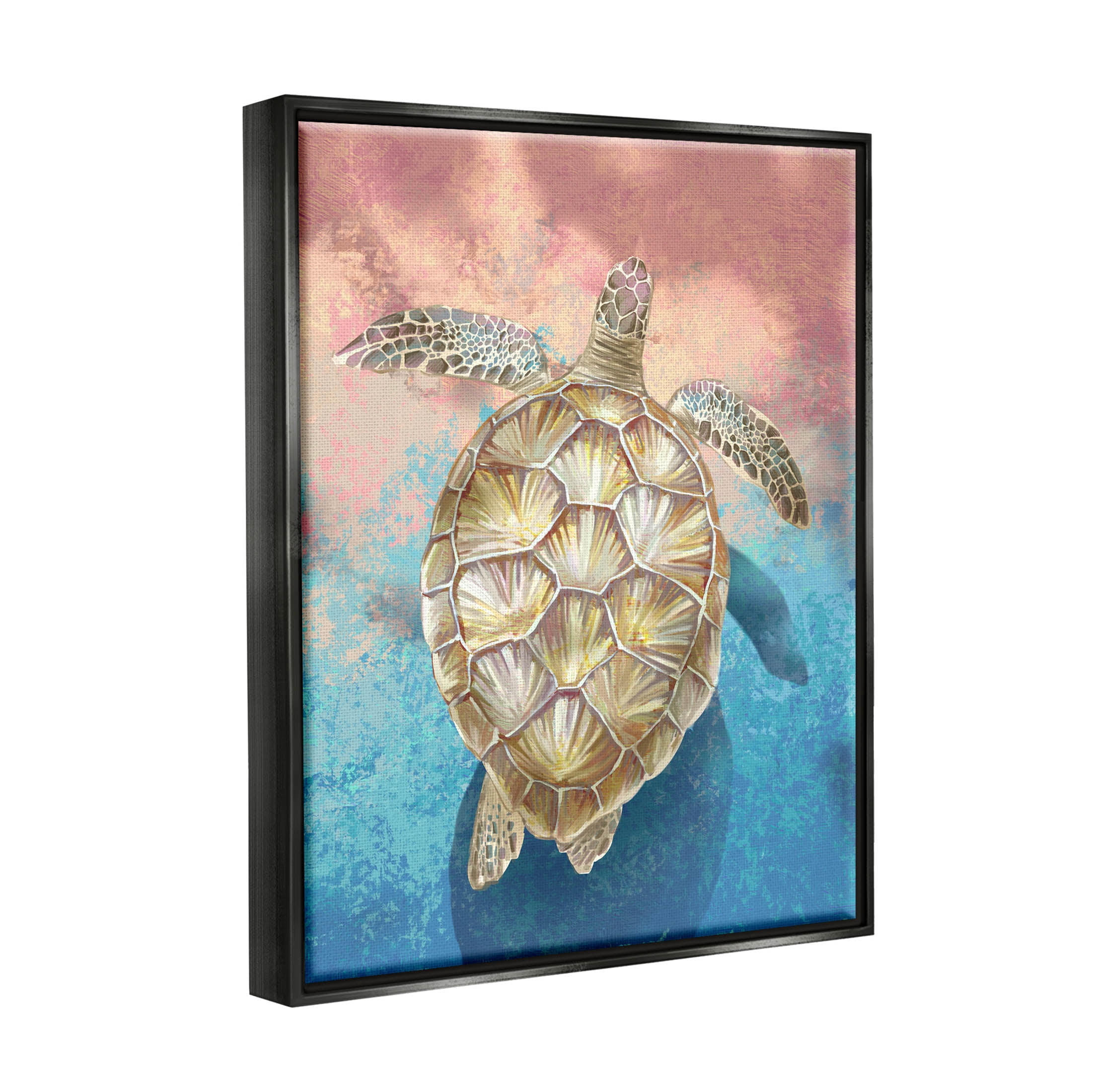 Stupell Industries Vivid Sea Turtle Swimming Painting Jet Black Floating Framed Canvas Print Wall Art, Design by Ziwei Li