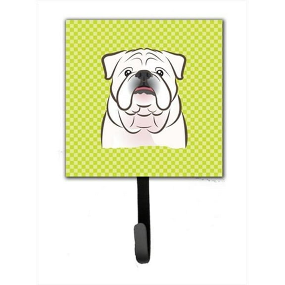 Checkerboard Lime Green White English Bulldog Leash Or Key Holder, 4.25 W x 7 H In.