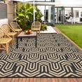 thumbnail image 2 of Hasoo 8' x 10' Black/Brown Outdoor Rug for Patio Decor Waterproof Plastic Straw Modern Geometric Carpet PP Tube Woven Portable Camping Mat for Picnic Balcony, 2 of 7
