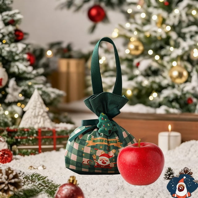Christmas Drawstring Gift Bags, Multicolour Canvas Pouches with Adorable Holiday Patterns, Versatile for Wrapping Treats and Decorations for Parties and Celebrations, 10x10cm and 18x10cm