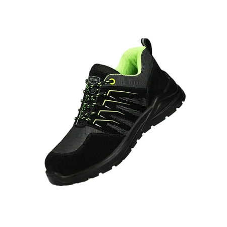 

Lacyhop Women Men Work Boots Slip Resistant Working Sneaker Bresthable Safety Shoe Construction Puncture-proof Protection Ankle Boot Lightweight Steel Toe Shoes Black Green 6