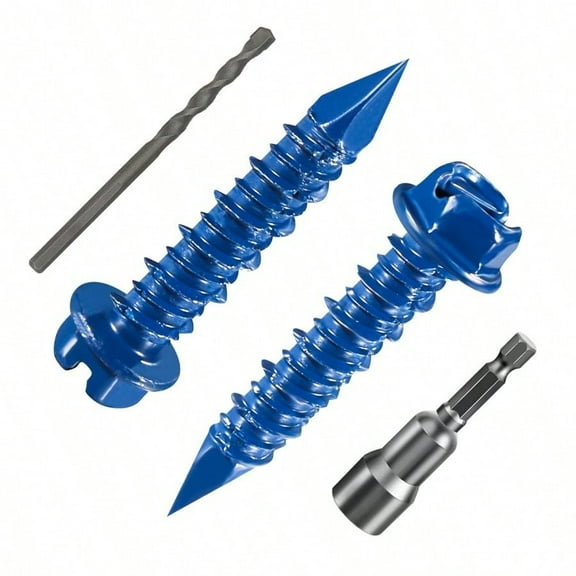 30 PCS 3/16 11/4 Slotted Hex Concrete Screws Anchor Blue Hexagon Head for Anchoring to Masonry Block or Brick Stucco