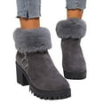 thumbnail image 4 of PiGOGI Short Barrel Boots for Women - Side Zipper Thick Heel Fall Winter Fashion Comfortable Chunky Sole Shoes Dark Gray 43, 4 of 6