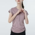 thumbnail image 4 of Women's Half Zip Short Sleeve Blouse Solid Color Golf Shirt Tennis Work Athletic Pleated Side Tops, 4 of 6