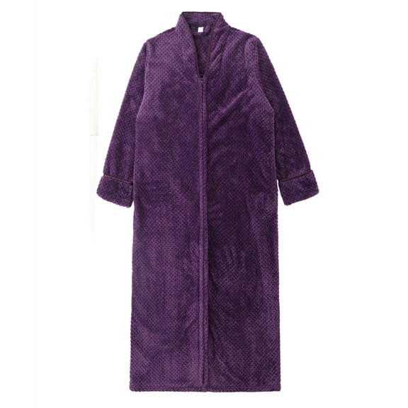 FNFYFH Unisex Long Zip Up Nightgown Plush Fleece Robes Tick Cozy Warm Housewear Loose Fit Soft Flannel Bathrobe with Pockets