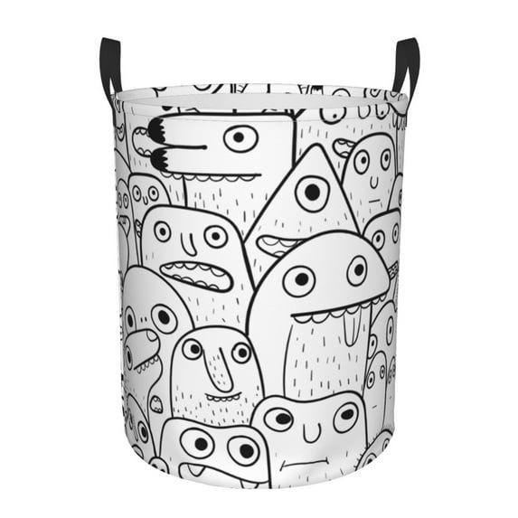 LNWH Laundry Basket, Monster Doodle Pattern Foldable Laundry Hamper With Handles Waterproof, Medium Size