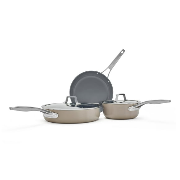 Juego de utensilios de cocina antiadherentes de cerámica Calphalon® Premier de 5 piezas, gris champiñón