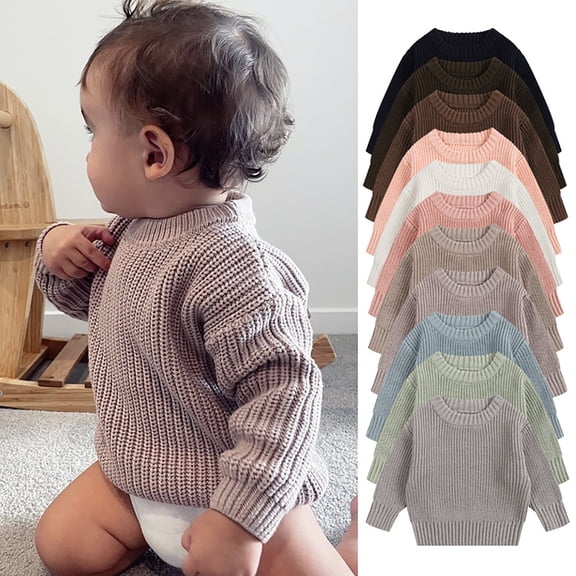 ibiyuan Newborn Infant Baby Girl Boy Knit Sweater Crewneck Pullover Long Sleeve Chunky Sweater Toddler Fall Winter Clothes