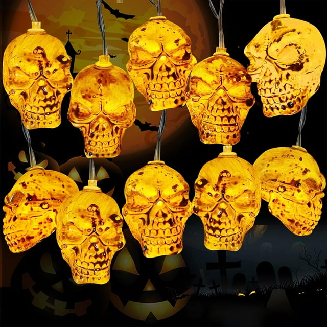 Guirnalda de Luces de Halloween, 3M con 20 LED, Luces de Esqueleto, Guirnalda de Luces LED, Decoración de Calavera de Halloween, Luces de Decoración de Halloween para Exterior/Interior