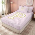 thumbnail image 3 of meiyoeat Gold P Monogram Zipper Twin Comforter Sets with Fitted Sheet and 2 Pillowcases for Kids Girls Women, Pink Stripes Zipper Bedding Set for Bedroom, Pink ReversibleG, 3 of 6