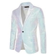 thumbnail image 5 of Blazer de lentejuelas INSPIRE CHIC para hombres, con solapa de pico, color bloque, brillante y deportivo, talla XL, blanco, 5 of 5