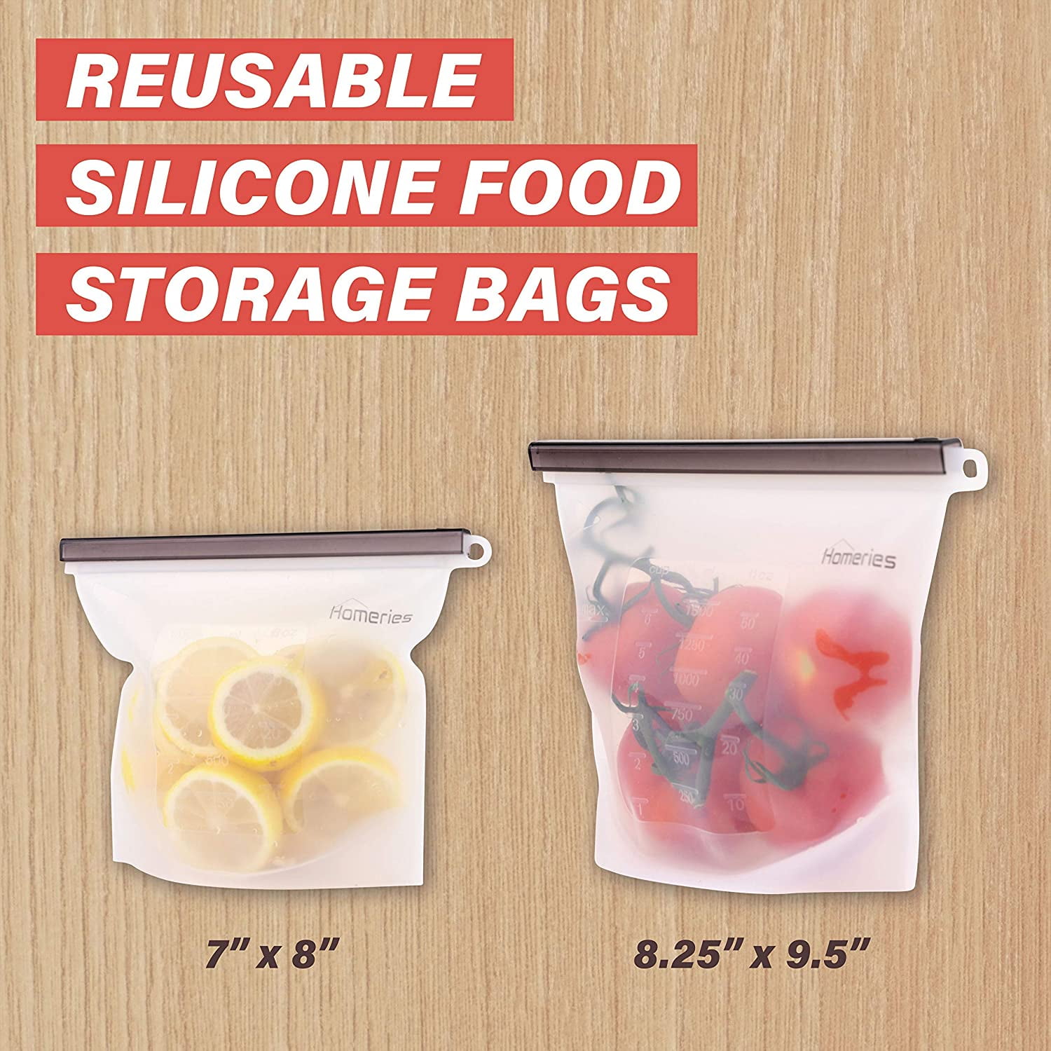 Reusable Silicone Food Storage Bags (2 Large + 2 Medium + 2 Small