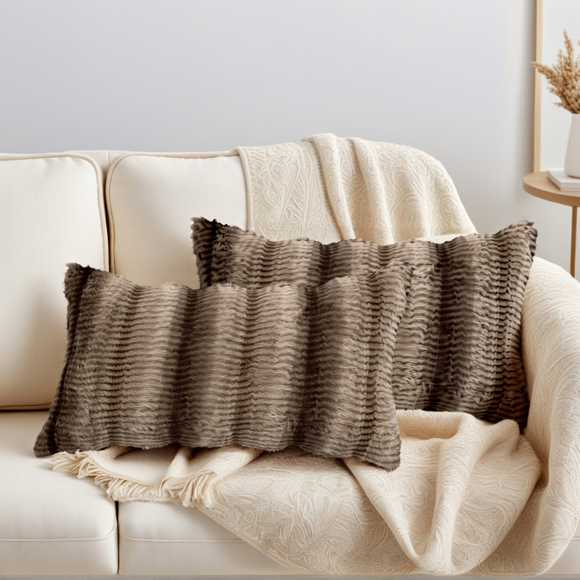 Unique Bargains Pack of 2 Plush Striped Pillow Covers 20" x 12" Brown