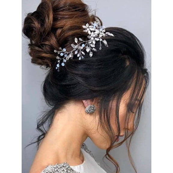 Flower Bride Wedding Headband Rhinestones Hair Vine Braid Headpiece Bridal Hair Accessories for Women and Girls (A Sliver)