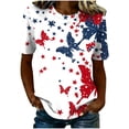 thumbnail image 4 of Pounoo T-Shirts pour Femmes Motif Étoiles et Rayures Manches Courtes Coupe Décontractée Chandails Légers et Confortables Hauts Style de Rue Décontracté Tenue de Fin de Semaine Cadeau, 4 of 6