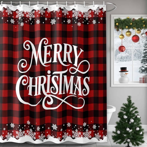 Merry Christmas Shower Curtains for Bathroom, Red Stripes Snowflakes Vintage Texture Waterproof Fabric Shower Curtain for Bathroom Bathtub Decoration, Machine Washable, 60"x72"