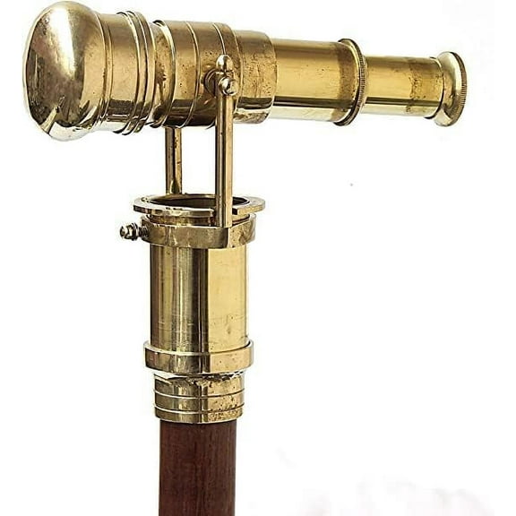 Wooden Walking Stick with Brass Handle Telescope Stick for Walking