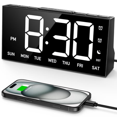 VictSing Digital Alarm Clock for Bedroom, 4-Level Brightness with Off, Dual Custom Alarms, USB Port, Snooze, DST, 12/24H, Desk Clock for Kids Adults Elderly