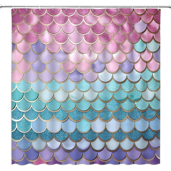 AMFD Mermaid Scale Shower Curtain Fish Scale Fantasy Ocean Themed for Girls Kids Bathroom Curtains Decor Fabric Set Include Hooks,(36"" Wx70 H), Purple Teal Lilac Blue