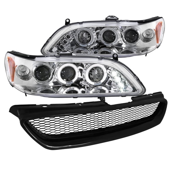 Spec-D Tuning Jdm Projector Headlights Chrome Hood Grille Guard Compatible with 1998-2002 Honda Accord Lx Ex Left Right Pair Headlamps Assembly