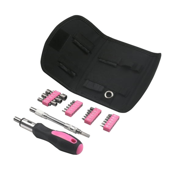 27-PC RATCHETING MULTI-BIT SCREWDRIVER SET WITH POUCH, PINK