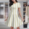 thumbnail image 2 of Aesthetic Oyster White And White Vertical Women's Classic Swing Skater Dress Casual Work Party Cocktail Dresses, 2 of 6
