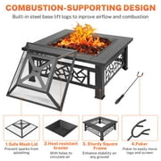 32 Fire Pits for Outside, Updated Segmart Outdoor Firepit with Fireplace Screen, Lid Square Wood Burning Fireplace Heater/Ice Pit for Camping, Outdoor Heating, Bonfire and Picnic, Black
