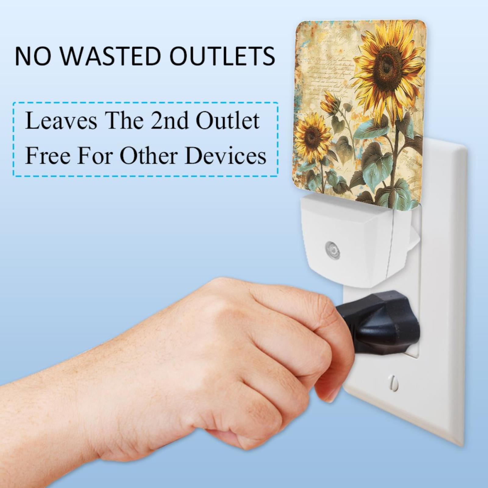 PhooArto Vintage Sunflowers Letters Plug in LED Night Light Auto Sensor Dusk to Dawn Decorative Night for Bedroom, Bathroom, Kitchen, Hallway, Stairs, Baby's Room, Energy Saving