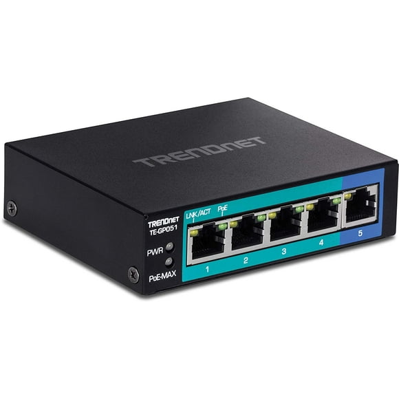 TRENDnet 5-Port Unmanaged Gigabit PoE+ Switch, 4 x Gigabit PoE+, 1 x Gigabit Port, 10Gbps Switching Capacity, 35W PoE