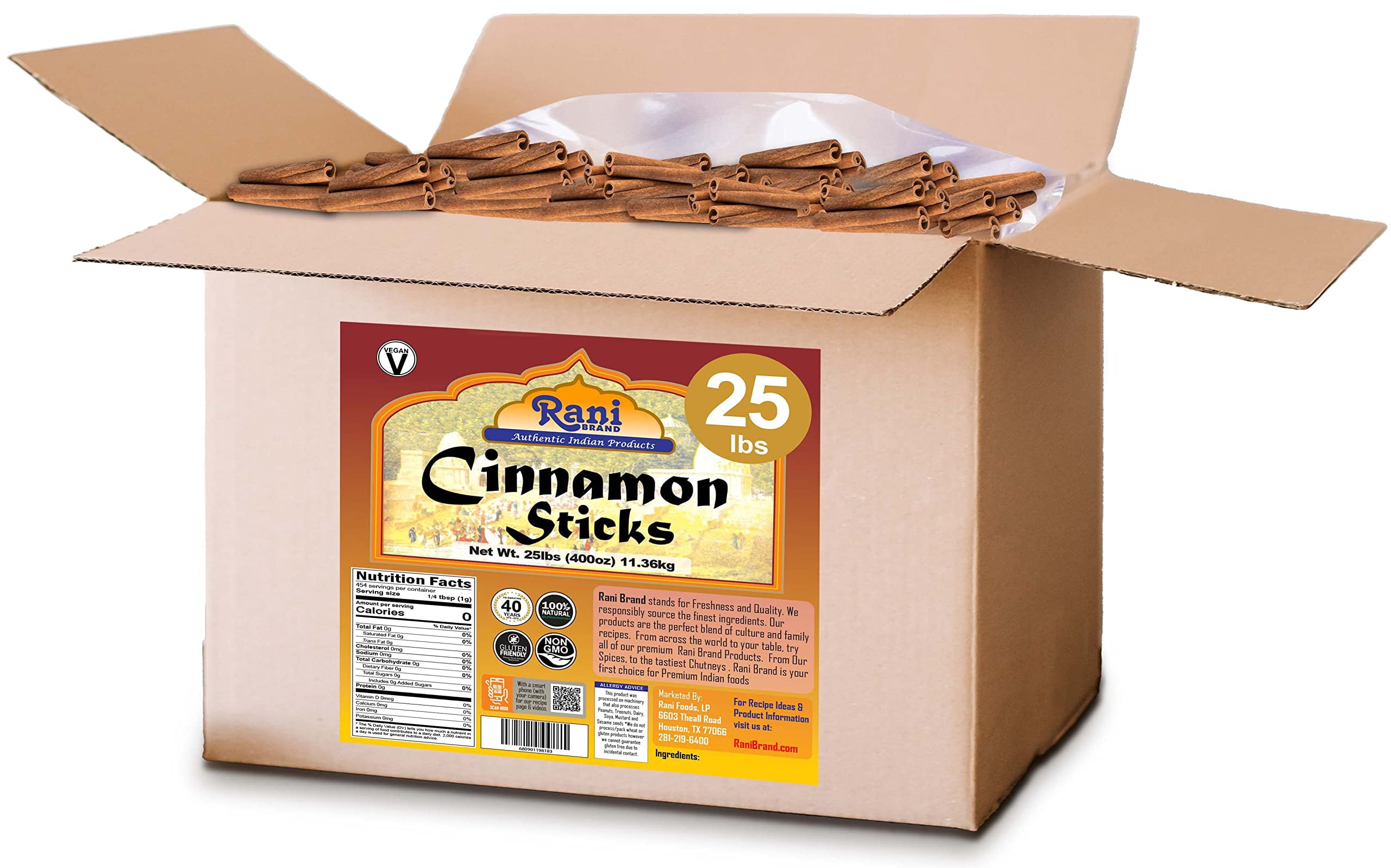 Rani Cinnamon Sticks 400oz (25lbs) 11.63kg Bulk Box - 2300-2500 Sticks - Strong Aroma, Perfect for Baking, Cooking & Beverages | 3+ Inches Length - Cassia Saigon Cinnamon from Vietnam | Kosher