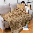 thumbnail image 6 of Comtest Chunky Knit Throw Blanket Soft Warm Chenille Blanket, Khaki, 40" x 40"(Single Sofa), 6 of 7