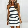 thumbnail image 2 of USSUMA Sundresses for Women Casual Summer, Women Summer Dresses Sleeveless Striped Lace Up Drawstring Dress V Neck Drawstring Sling Sun Dress, 2 of 4