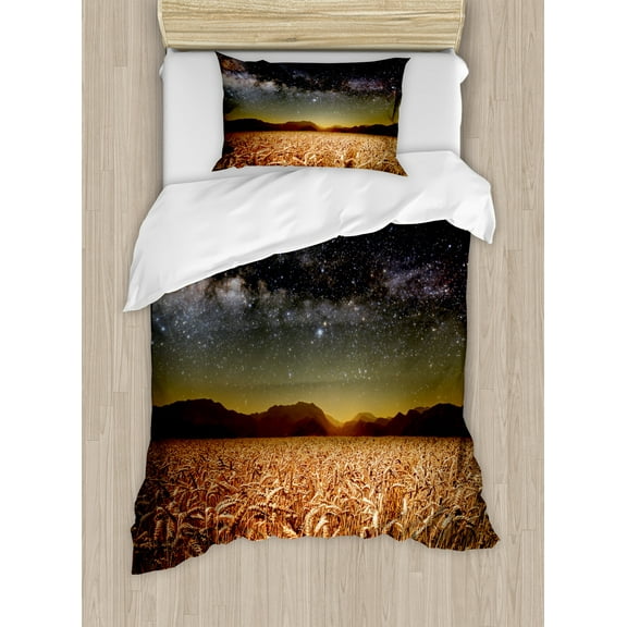 Ambesonne Space Duvet Cover Set, Star Clusters in Twilight, Twin, Tan Grey