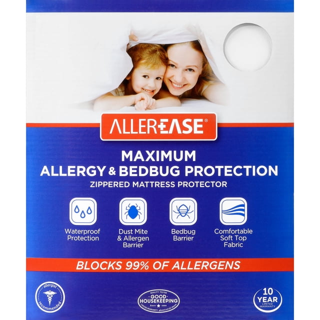 AllerEase Maximum Mattress Cover Protector Twin- Zippered, Waterproof, Allergen Barrier