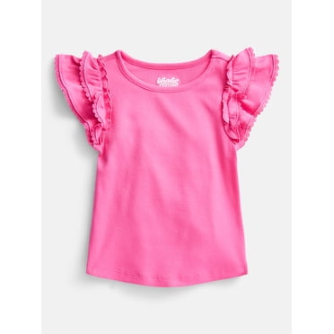 Wonder Nation Girls' Ribbed Top with Short Ruffle Sleeves, Sizes 4-18 & Plus