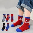 thumbnail image 2 of Disney Anime SpidSuffolk Calcetines de tubo de algodón con dibujos animados para niños pequeños, calcetines de punto para bebé, medias para niña y niño, otoño e invierno, 5 pares, 2 of 5