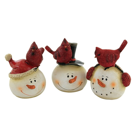 Christmas Snowmen W/ Cardinals Polyresin Christmas Snow Man Bird Y1791