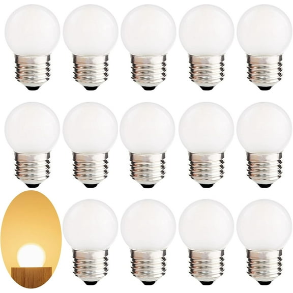 G40 1.5W Low Wattage Led Bulb Equivalent 15 Watt Light Bulbs Standard E26 Base CRI90  Non-Dimmable for Home Lighting Decorative 150-Lumen 15-Pack (Frosted, 1.5W=15W Soft Warm White 2700K)