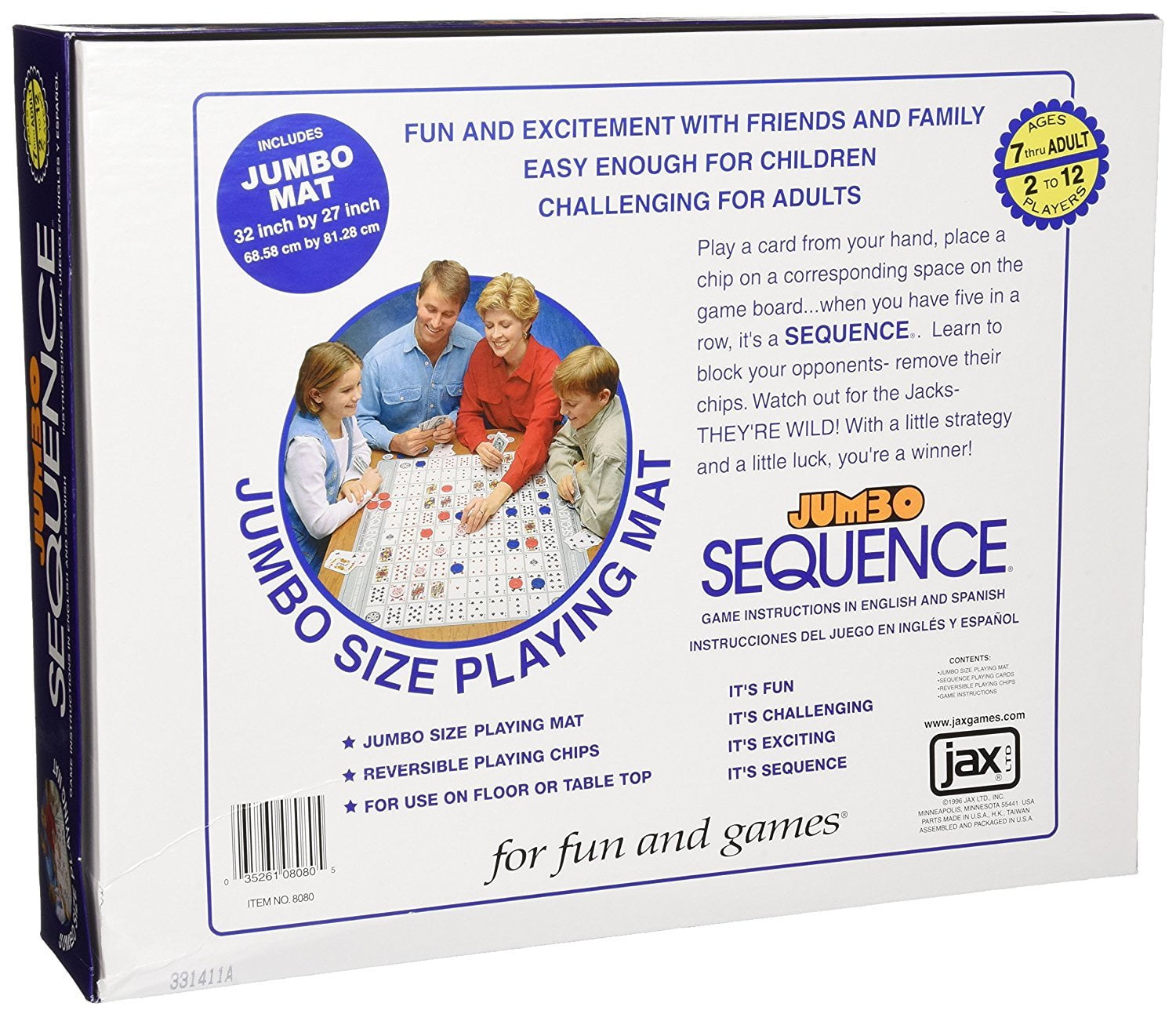 Jax Jumbo Sequence Game - Box Edition With Cushioned Mat, Cards And Chips