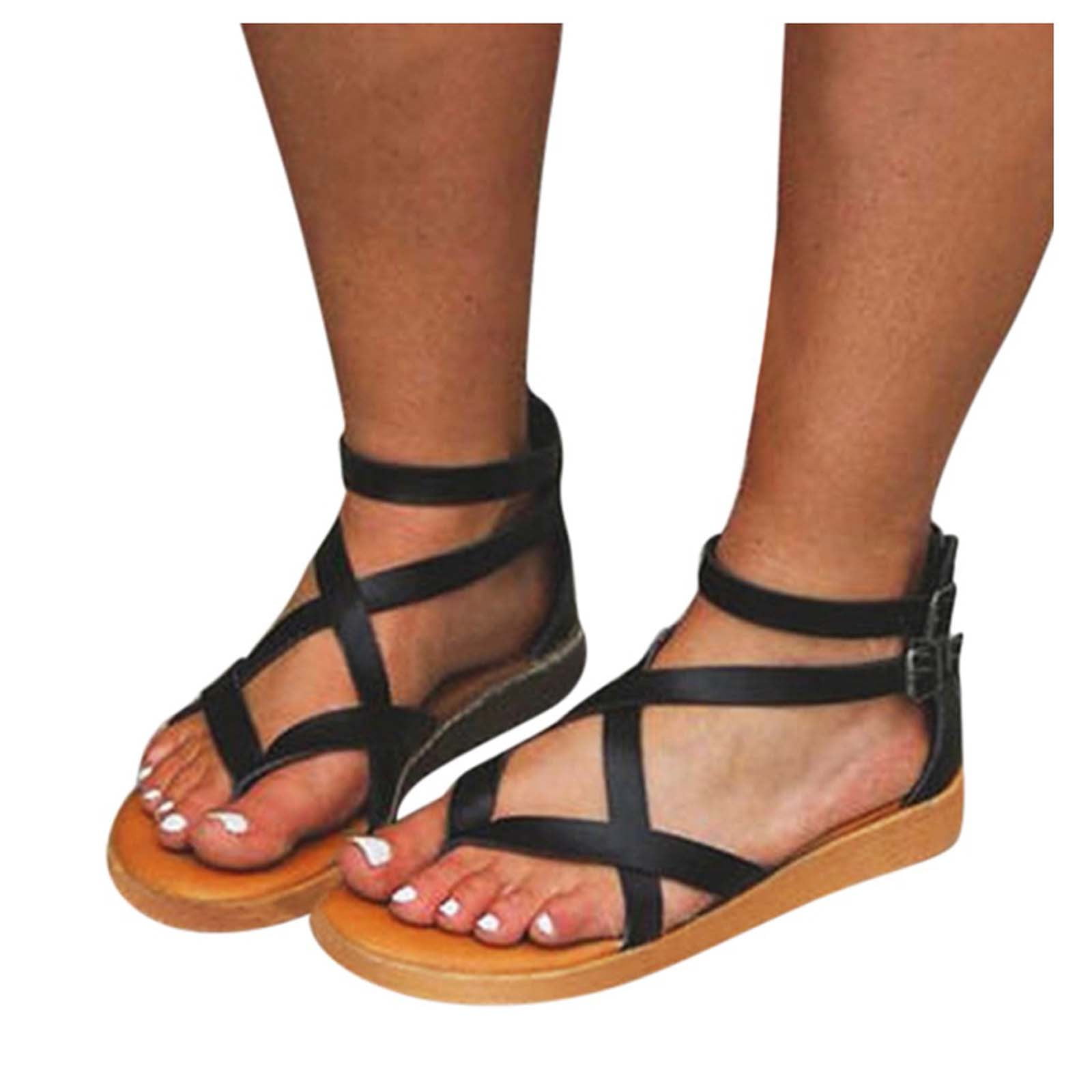 Flat Sandals for Women Girls 2023 Summer Travel Strappy Slip Sandals ...