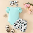 thumbnail image 4 of HCNTES Toddler Baby Girls Seasonal Wear Short Sleeve Romper with Elastic Short Kids Girls Summer 2PCS Outfits Set(Light Blue,9-12 Months), 4 of 7