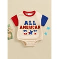 thumbnail image 3 of Hirigin 4th of July Baby Boy Girl Romper Outfit Short Sleeve Fuzzy Letter Embroidery Bodysuits 3 6 12 18 Months Independence Day Clothes, 3 of 8