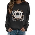thumbnail image 3 of Arlun Halloween Funny Sweatshirt for Women Sequin Pumpkin Cart Graphic Printed Pullover Tops Long Sleeve Hoodless Shirt Casual Fall Fashion Sweatshirts for Everyday Wear Black XXXL, 3 of 7